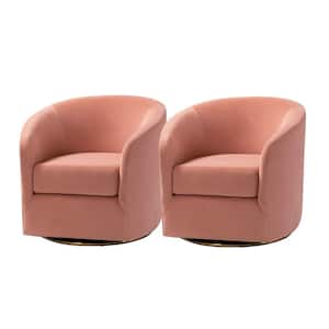 Estefan Pink Comfy Velvet Swivel Chair with Metal Base (Set of 2)