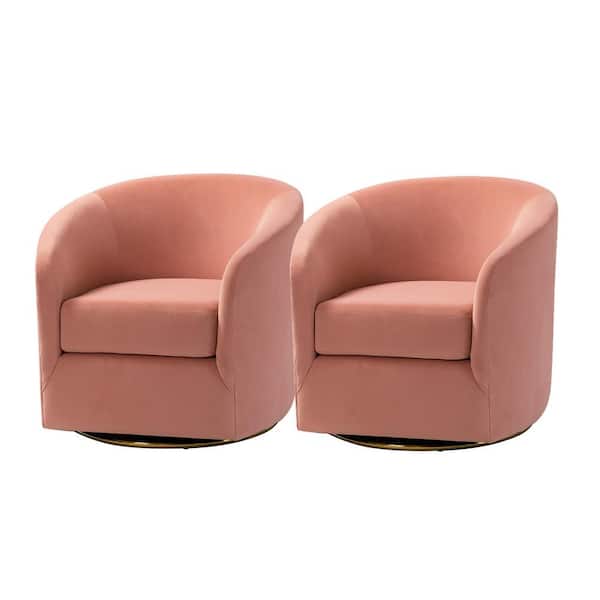 JAYDEN CREATION Estefan Pink Comfy Velvet Swivel Chair with Metal Base (Set of 2)
