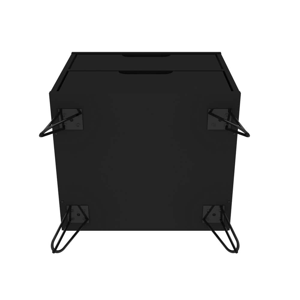 Mid-Century Modern Black Nightstand with Splayed Metal Legs, Set of 2