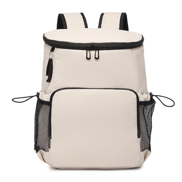 Cream White 30-Can Cooler Picnic Backpack, Waterproof Leakproof Insulated Soft Cooler Bag for Travel Camping Beach