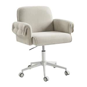 Andreas Creamy Style Upholstered Swivel Task Chair with Padded Arms and Metal Feet in Light Grey