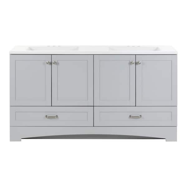 Lancaster 61 in. Double Sink Pearl Gray Bath Vanity with White Cultured Marble Top (Assembled)