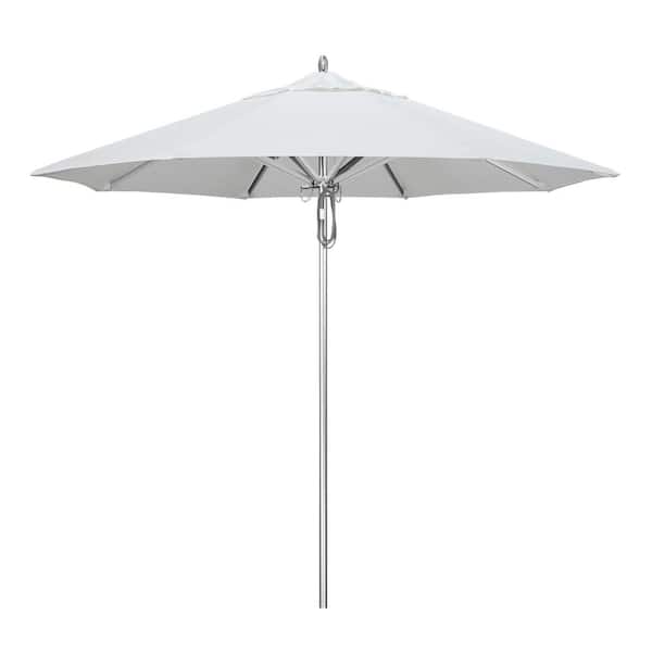 California Umbrella 9 ft. Silver Aluminum Commercial Market Patio Umbrella with Pulley Lift in Natural Sunbrella