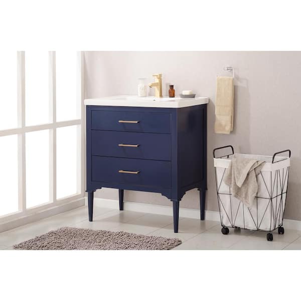 Mason 30 in. W x 18 in. D Bath Vanity in Blue with Porcelain Vanity Top in White with White Basin
