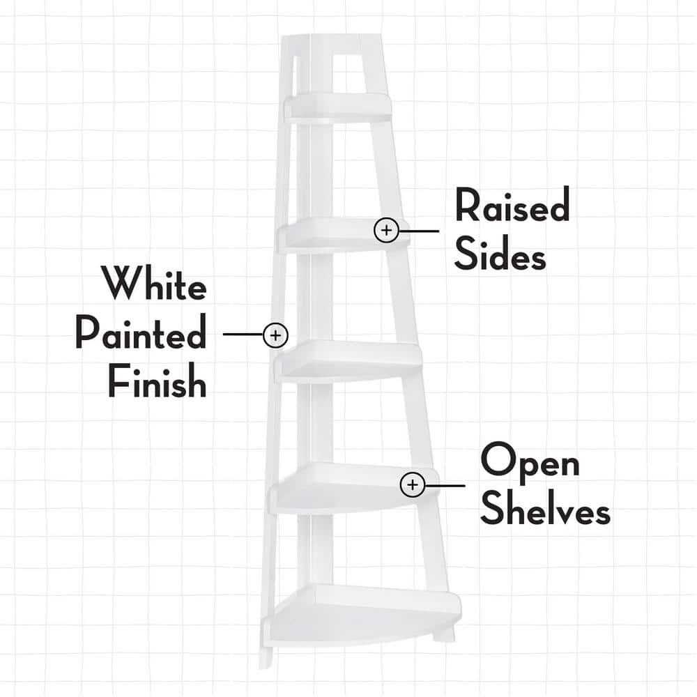 White Wood Kids Corner Ladder Shelf with Adjustable Tiers