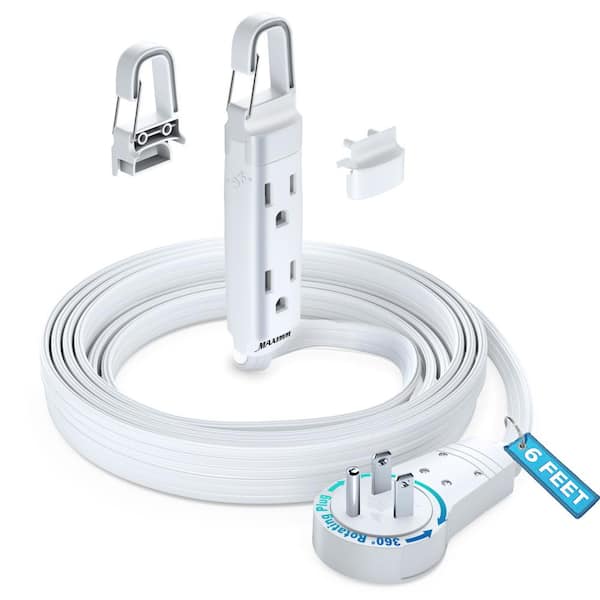MAXIMM 6 ft. 16/3 Light Duty Indoor Extension Cord with 360° Rotating Flat Plug 3-Outlet with Hook, White