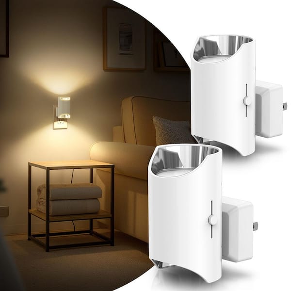 White Dimmable LED Night Lights Plug into Wall-3000K Soft White with Dusk to Dawn Sensor for Bedroom and Hallway(2-Pack)