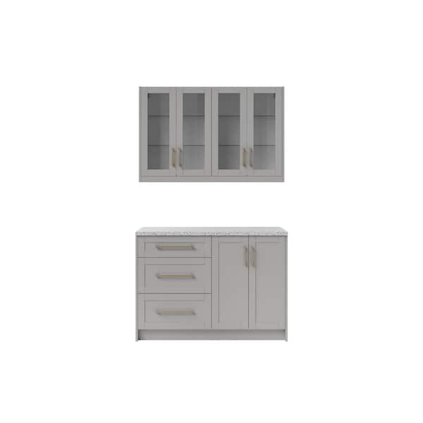 NewAge Products Gray Home Bar Cabinet Set with Contemporary Brushed Nickel Handles (5-Pieces)