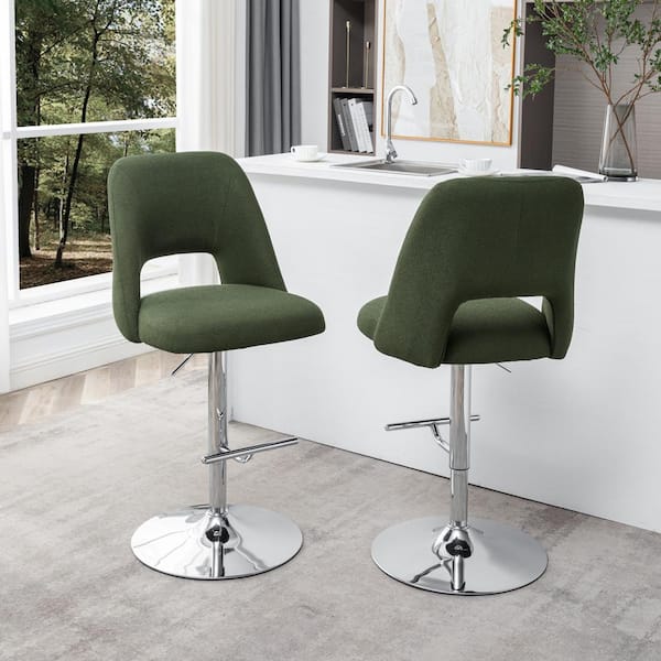 Jovana 41 in. Boucle Fabric Green Low Back Metal Frame Adjustable Bar Stool with Swivels (Set of 2)