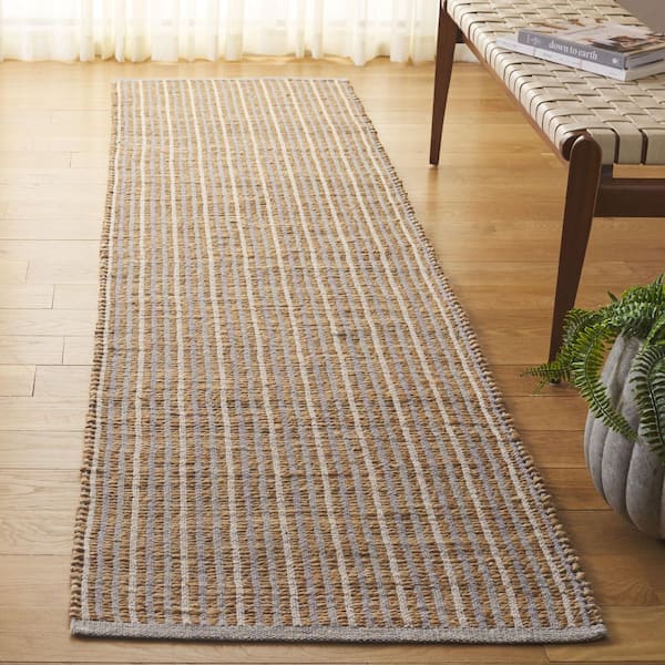 Natural Fiber 2 ft. x 9 ft. Natural/Gray Striped Runner Rug