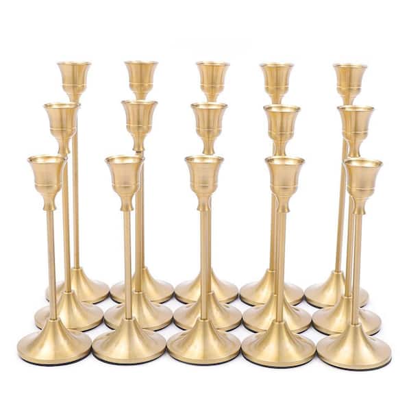 YIYIBYUS Gold Brass Metal Taper Candle Holder Decorative Candlestick 5 Sets (15-pieces)