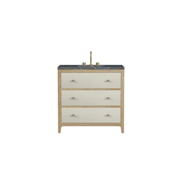 James Martin Vanities Celeste 36.0 in. W x 23.5 in. D x 36 in. H Single Bath Vanity Sunwashed Oak & Embossed Shagreen Parisien Bleu Quartz Top