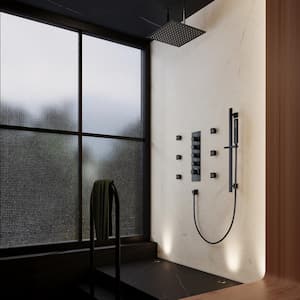 Atmore Multiple 15-Spray Patterns Dual 16 in. Ceiling Mount Rainfall Shower Heads 2.5 GPM with 6-Jet, Valve in Black