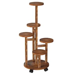 32.09 in. x 18.31 in. x 18.31 in. Wood 5 Tier Plant Stand with 4 Detachable Wheels