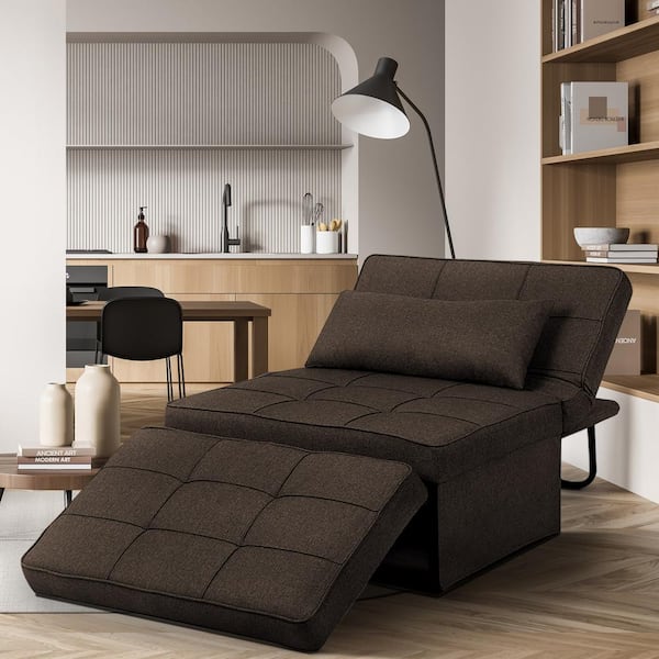 Unbranded 4-in-1 71 in. Dark Brown Solid Fabric Twin Size Folding Sofa Bed Multi-Function Chair/Ottoman