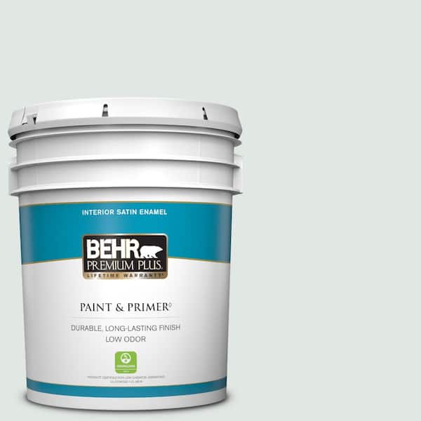 BEHR PREMIUM PLUS 5 gal. #490E-1 Glimmer Satin Enamel Low Odor Interior Paint & Primer
