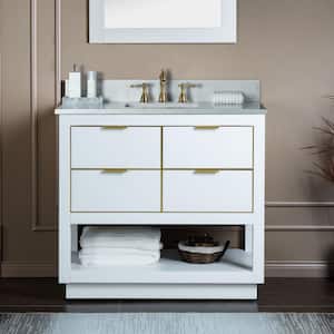 Venice 37 in.W x 22 in.D x 38 in.H Bath Vanity in White with Engineered stone Vanity Top in White with White Sink