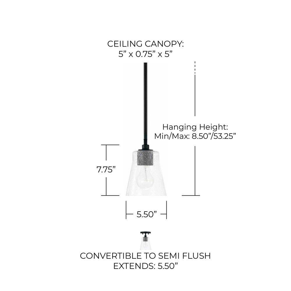 Matte Black Mini Pendant with Clear Seeded Glass Shade