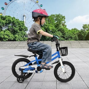 14 in. Kid's Bike with Removable Training Wheels and Basket for 3-Years to 5-Years Old Skyblue