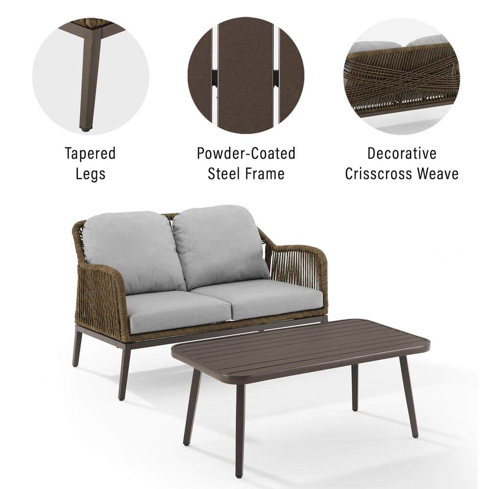Haven 2-Piece Light Gray and Brown Wicker Outdoor Conversation Set
