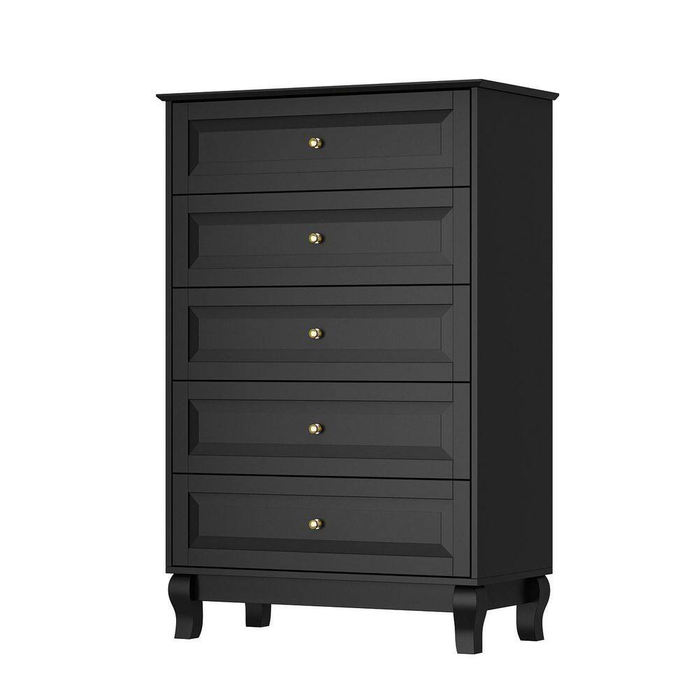 FUFU&GAGA 5Drawer Black Wood Kids Dresser Nursery Dresser 47.2 in H x 31.5 in. W x 15.7 in. D