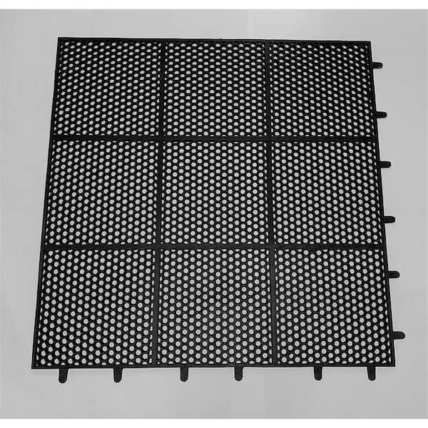 HEX-O-LITE Black 36 in. x 36 in. Rubber Drain-Thru Anti-Fatigue Non-Slip Indoor Floor Mat