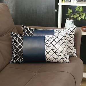 MIKE & Co. NEW YORK Bohemian Handmade Vegan Faux Leather Navy Blue 12 in. x  20 in. Lumbar Abstract Geometric Throw Pillow (Set of 4)  50-SET4-930-4696-7092 - The Home Depot