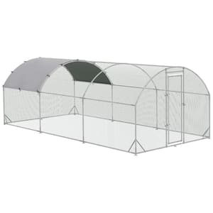 9.2 ft. x 6.2 ft. x 6.5 ft. Outdoor Large Silver Metal 0.0039-Acre Chicken In-Ground Coop with Cover, Silver