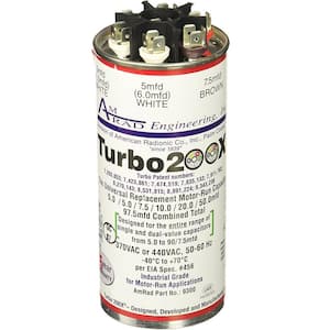 Turbo 200 x 5.0 MFD to 97.5 MFD Round Universal Motor Run Capacitor