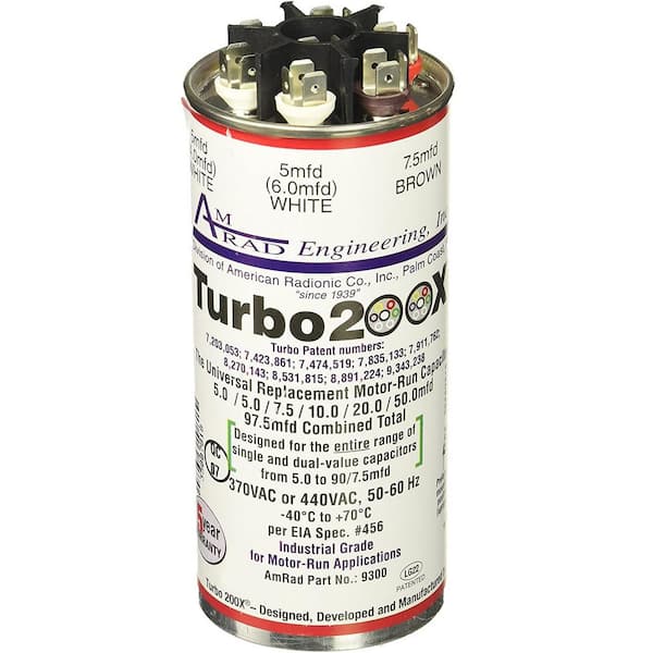 TURBO 200 Turbo 200 x 5.0 MFD to 97.5 MFD Round Universal Motor Run Capacitor