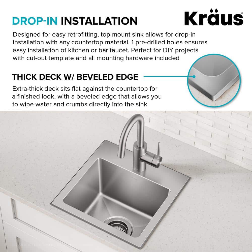 Fairlane 15-inch Stainless Steel Drop-In Single Bowl Kitchen Sink