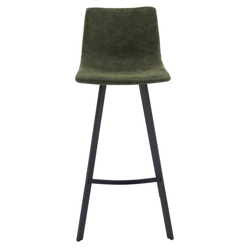 Elland Olive Green Leather Bar Stool with Iron Legs