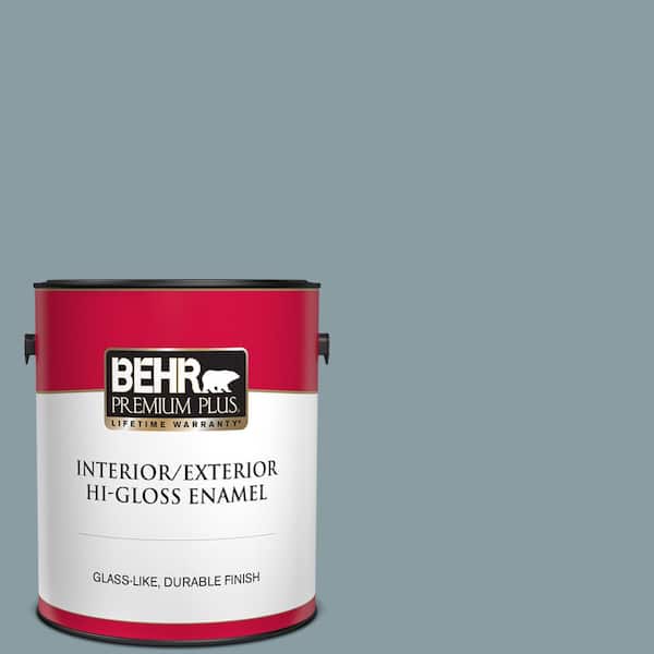 BEHR PREMIUM PLUS 1 gal. #540F-4 Shale Gray Hi-Gloss Enamel Interior/Exterior Paint