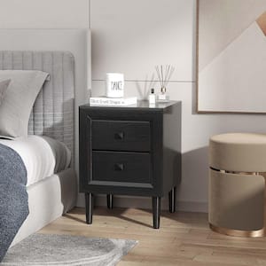 2-Drawer Black Nightstand End Bedside Coffee Table Wooden Leg Storage 21.5 in. x 15.5 in. x 15.5 in.