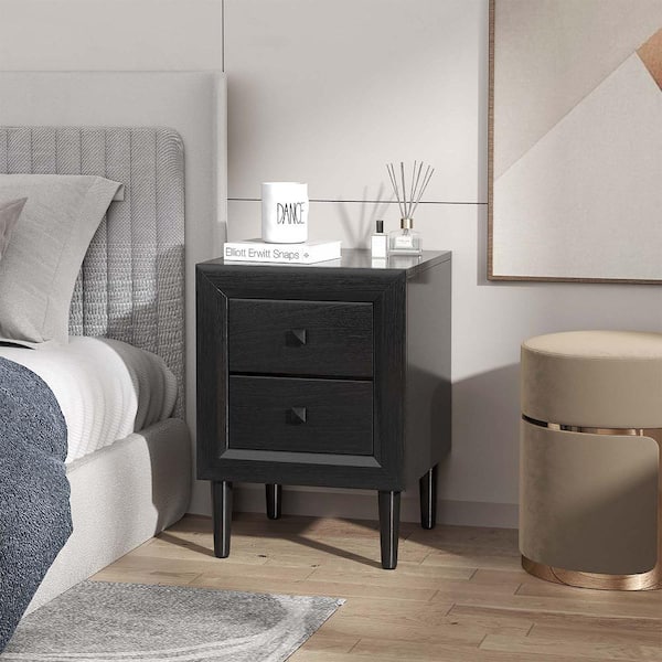 Costway 2-Drawer Black Nightstand End Bedside Coffee Table Wooden Leg Storage 21.5 in. x 15.5 in. x 15.5 in.