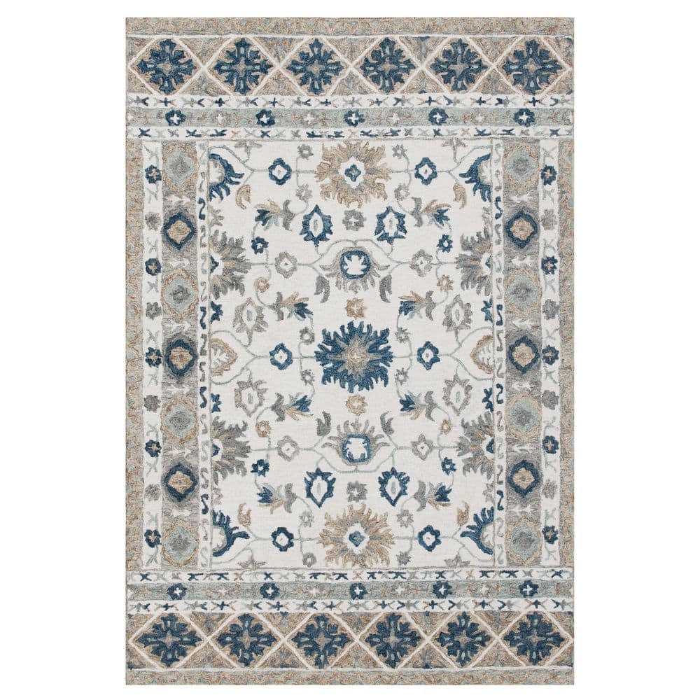 Hillah Traditional Blue/Taupe 9 ft. x 12 ft. Floral Filigree Organic Wool I