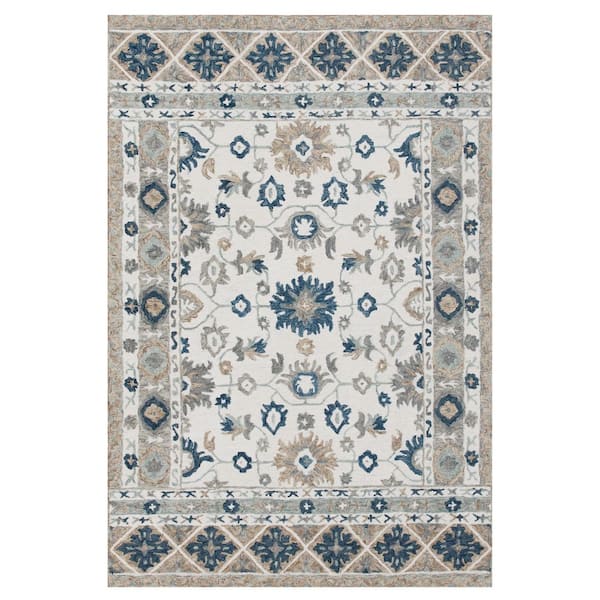 Unbranded Hillah Traditional Blue/Taupe 9 ft. x 12 ft. Floral Filigree Organic Wool Indoor Area Rug
