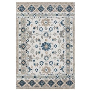Hillah Traditional Blue/Taupe 9 ft. x 12 ft. Floral Filigree Organic Wool Indoor Area Rug