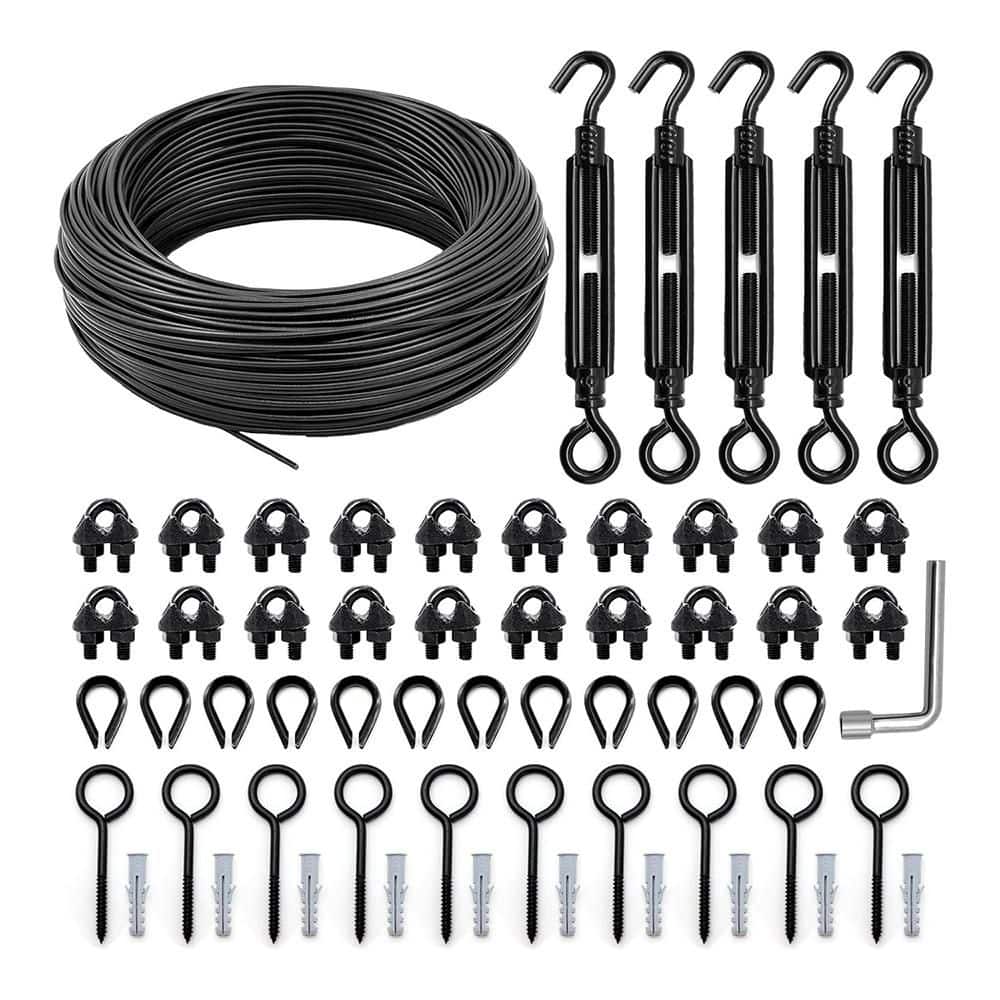 100 ft. PVC Coated Steel Cable String Light Hanging Kit Outdoor Black Suspension Guide Wire for Patio Camping Lights price history on PriceWatchPro