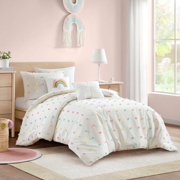 Intelligent Design Kids Ensley 4-Piece Multi Twin Cotton Jacquard Pom Pom Coverlet Set