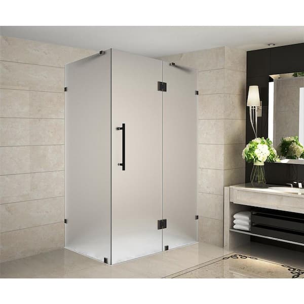 Aston Avalux 32 in. x 32 in. x 72 in. Completely Frameless Hinged Shower Enclosure with Frosted Glass in Oil Rubbed Bronze