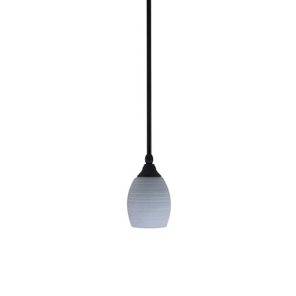 Unbranded Sparta 1-Light Matte Black Stem Mini Pendant Light with Gray Matrix Glass Shade