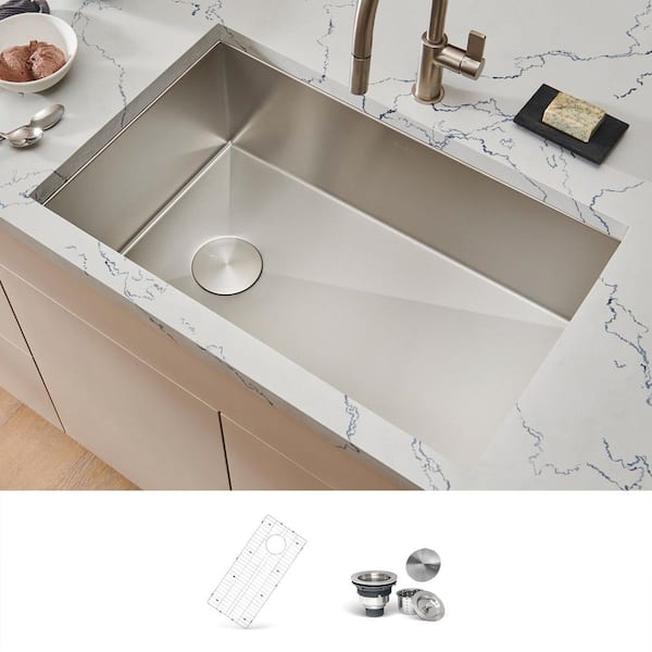 Tribeca 30 in. Undermount Single Bowl 16-Gauge Stainless Steel Kitchen Sink with Slope Bottom Offset Drain
