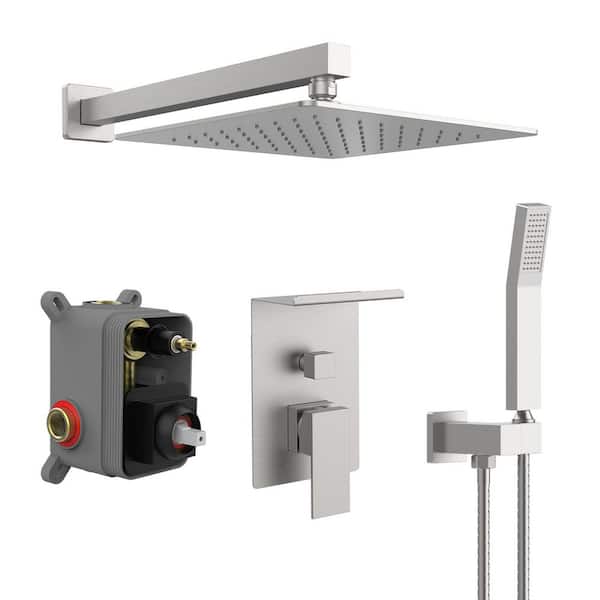 Rain Single Handle 2-Spray Shower Faucet 1.8 GPM with Pressure Balance in. Brushed Nickel (Valve Included)