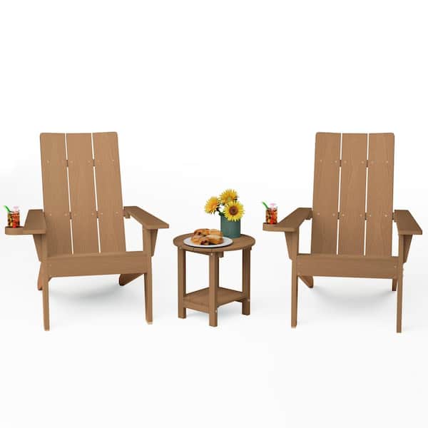 Mximu 3-Piece Teak Plastic Outdoor Patio Adirondack Chair with Table Set