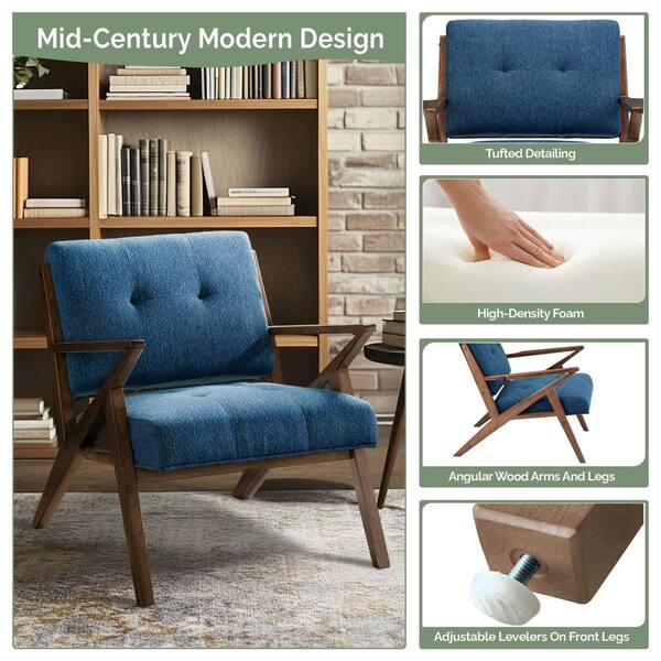 INK+IVY Rocket Blue/Pecan Tufted Lounge Arm Chair II100-0088