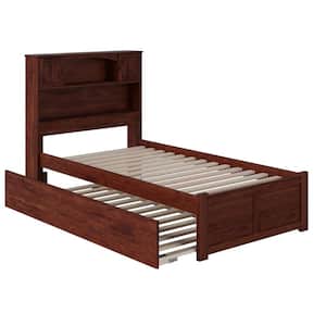 Newport Walnut Twin Platform Bed with Flat Panel Foot Board and Twin Size Urban Trundle Bed