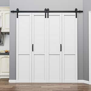 72 in. x 84 in. Paneled MDF White Primed H Shape Composite Bifold Sliding Barn Door with Hardware Kit