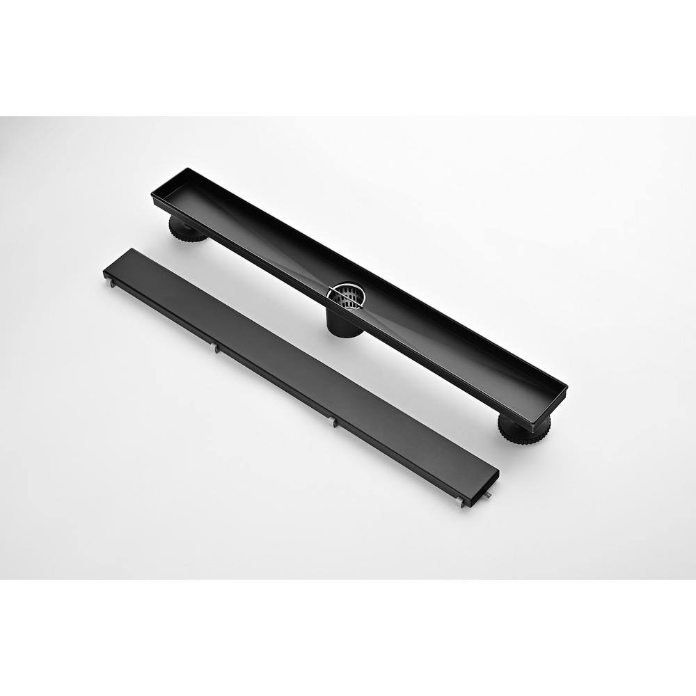 24-Inch Matte Black Stainless Steel Linear Shower Drain with Hair Strainer
