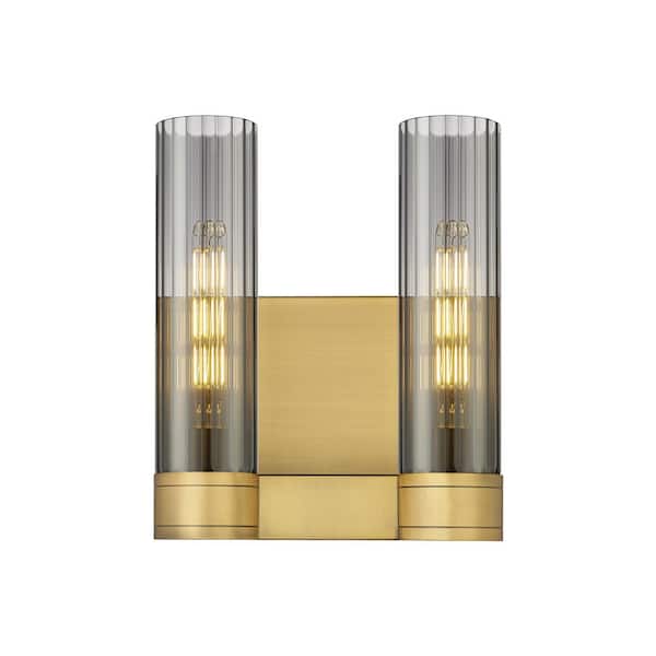 Innovations Empire 10.5 in. 2-Light Brushed Brass Wall Sconce with Glass Shade